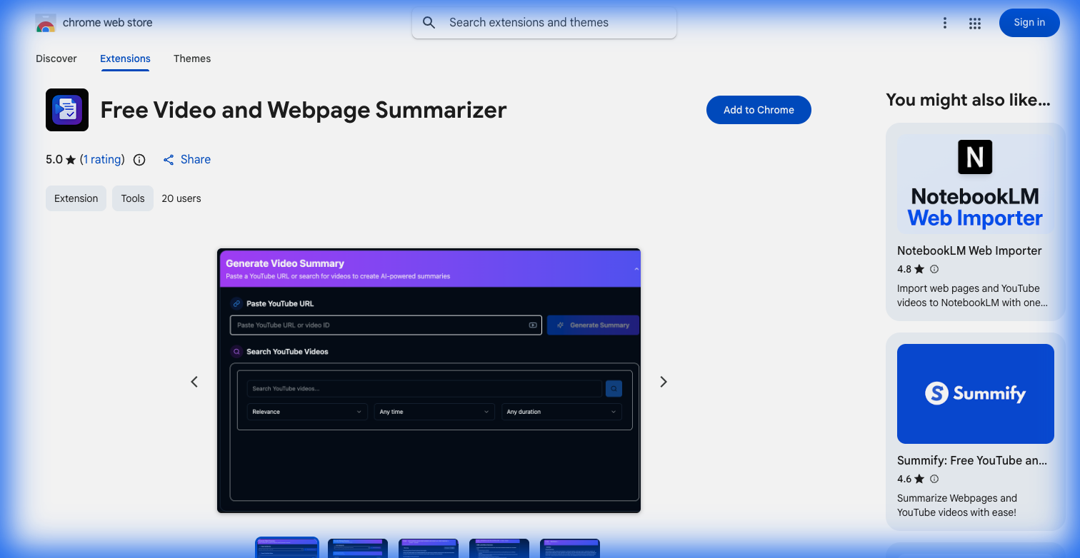 Chrome Web Store - Summarise Extension