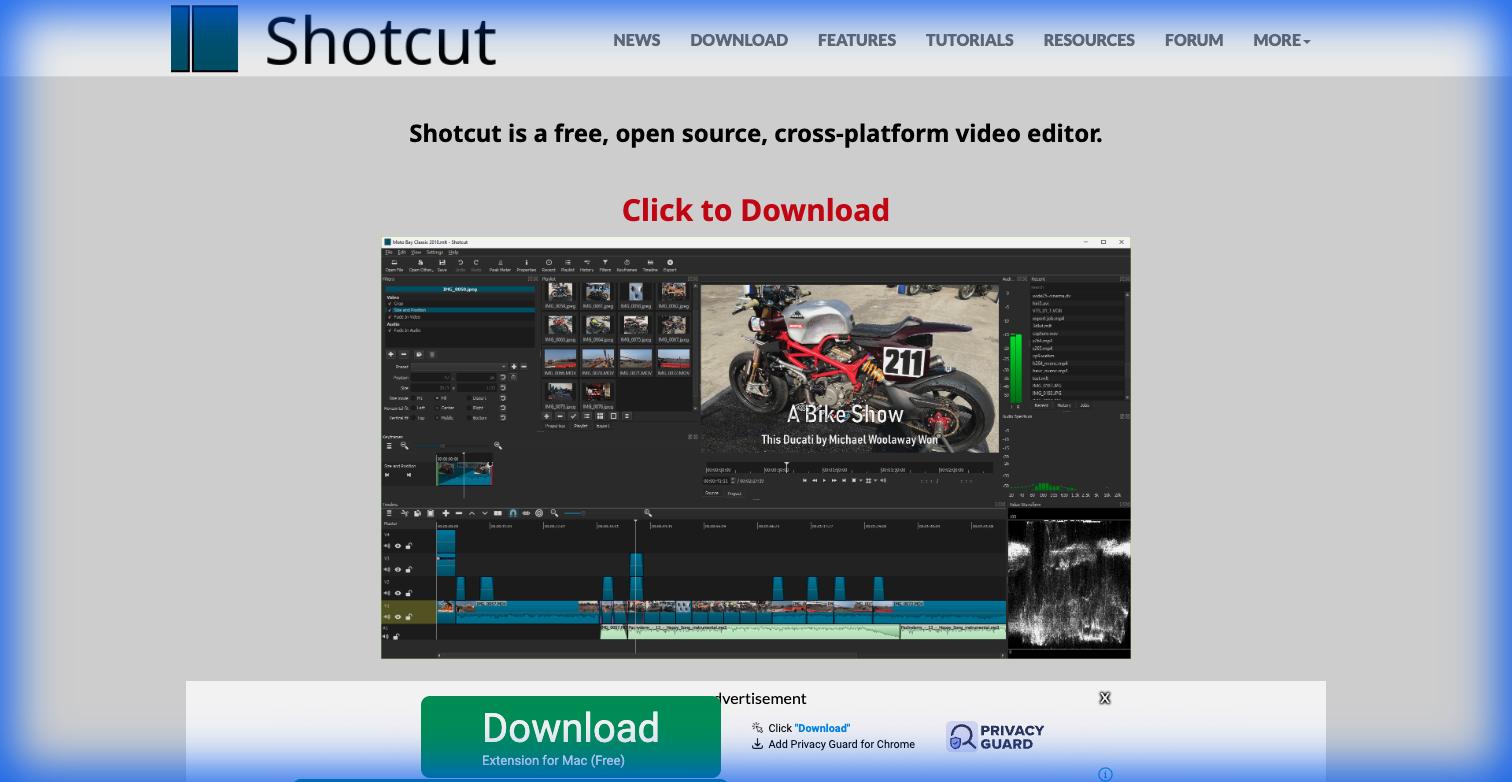 Shotcut homepage interface